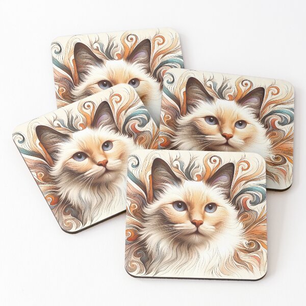Item preview, Long Haired Flame Point Siamese Cat Portrait designed and sold by CattyCornerPOD.
