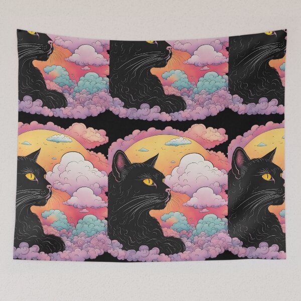 Item preview, e-ukiyo black Cat colorful Clouds  designed and sold by Catophile.