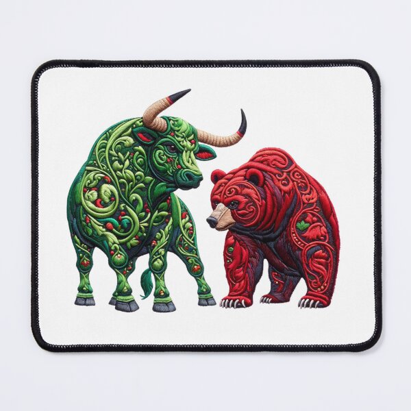 Item preview, Embroidered Green Bull and Red Bear Financial Animals designed and sold by kylmllr101684.