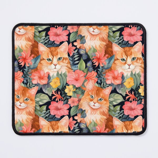 Item preview, Cute Orange Cats and Flowers Pattern designed and sold by Shinzomaru.