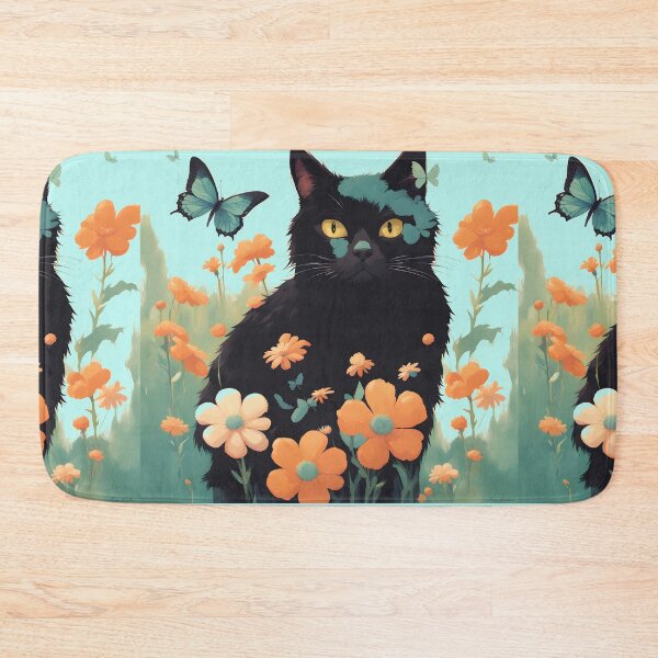 Item preview, black cat flowers and butterflies designed and sold by Catophile.