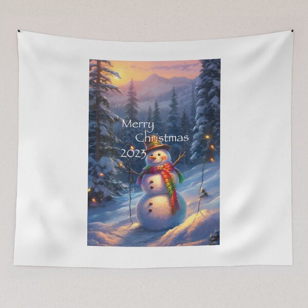 Item preview, Snowmen in a mountain setting, adorned with colorful Christmas lights.  designed and sold by Mickeymouse2023.