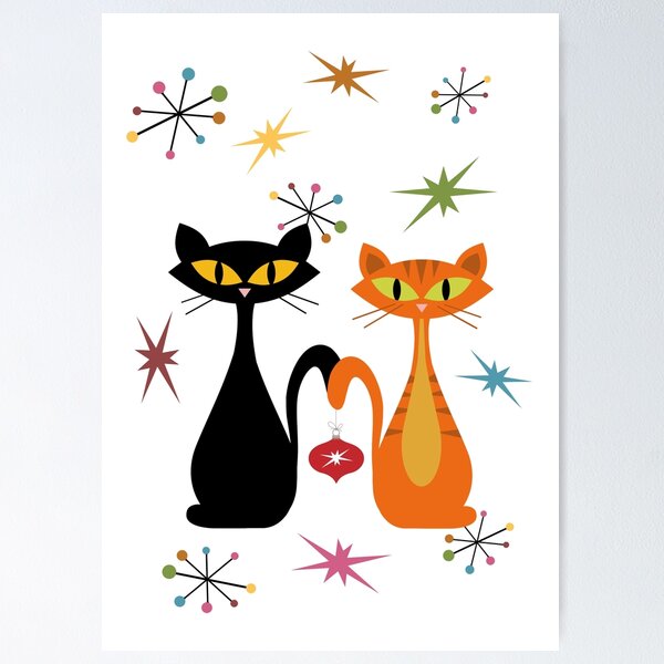 Item preview, Mid Century orange and black cats Christmas designed and sold by BattaAnastasia.