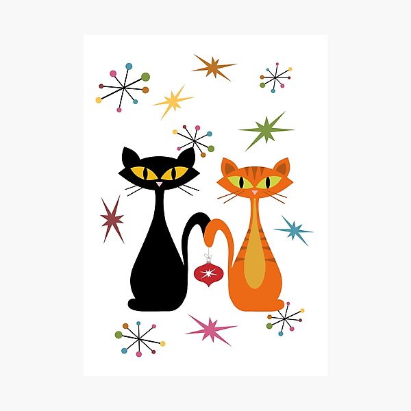 Item preview, Mid Century orange and black cats Christmas designed and sold by BattaAnastasia.