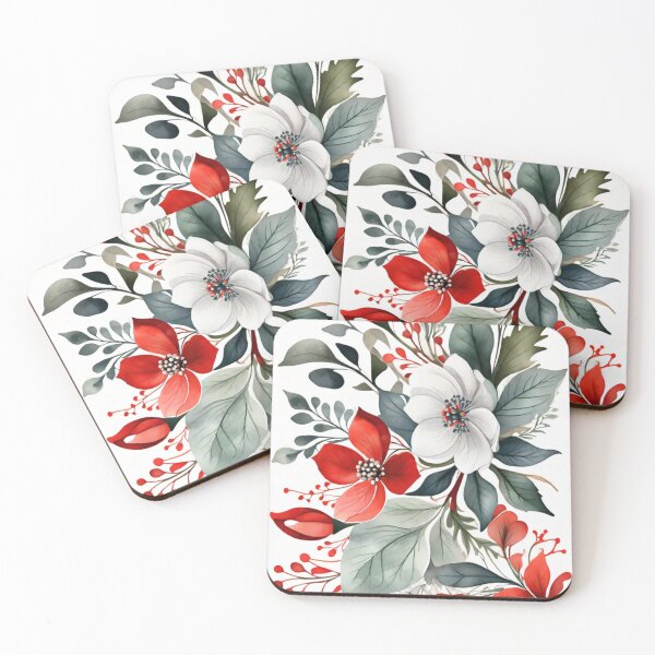Item preview, Watercolor Christmas flowers and leaves designed and sold by TenderSoar.