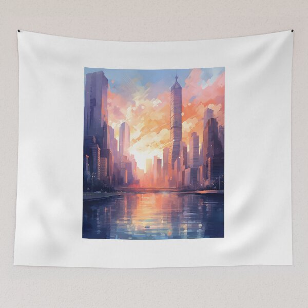 Item preview, Sunset Symphony: A Bustling City Skyline in Watercolor designed and sold by Shirtastically.