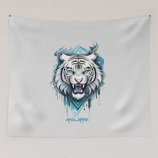 Item preview,  White and turquoise tribal tiger, Akelarre designed and sold by AkelarreDesigns.