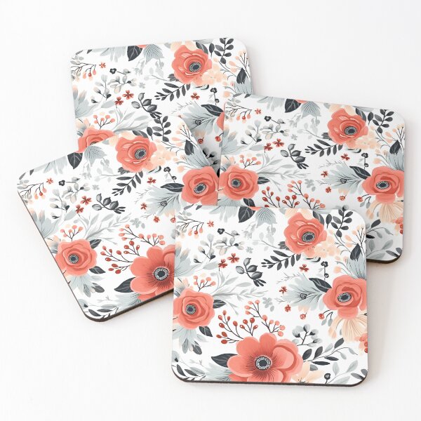 Item preview, Beautiful Coral and Grey Flowers designed and sold by ShinyWolf.