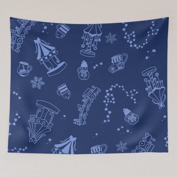 Item preview, Blue Holiday Festival with Carousels, Trains, Hot Drinks, and Snow designed and sold by eloulamb.