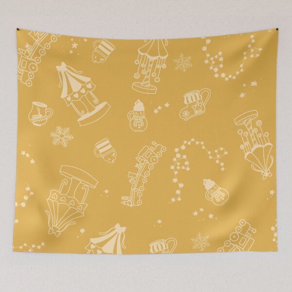 Item preview, Yellow Holiday Festival with Carousels, Trains, Hot Drinks, and Snow designed and sold by eloulamb.