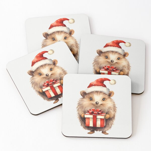 Item preview, A cute 1950s Christmas card hedgehog in watercolor designed and sold by trendiefoxx.
