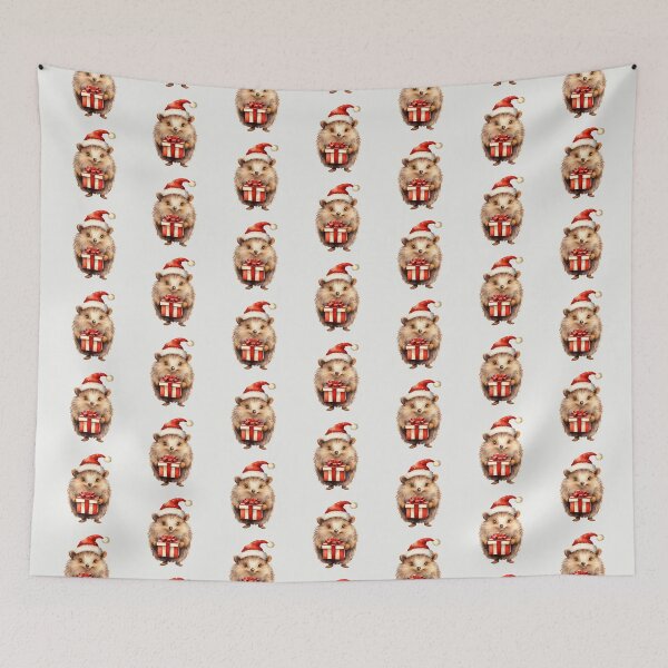 Item preview, A cute 1950s Christmas card hedgehog in watercolor designed and sold by trendiefoxx.