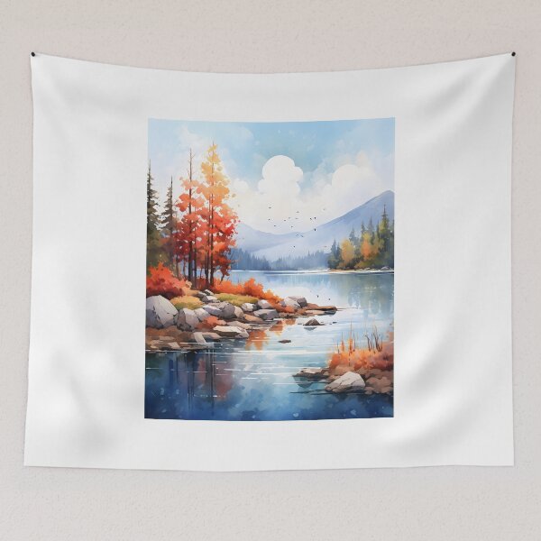 Item preview, Watercolor Whispers: A Serene Fall Lake designed and sold by Shirtastically.