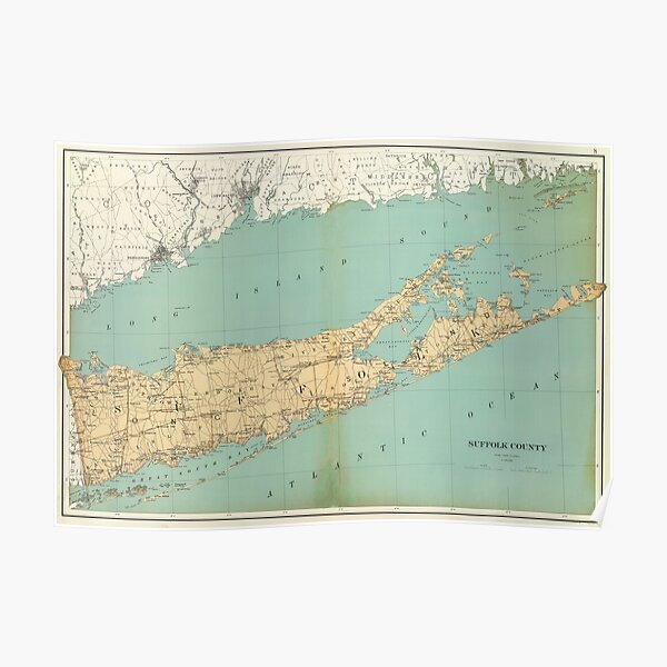 Vintage Map of Suffolk County NY (1895) Poster