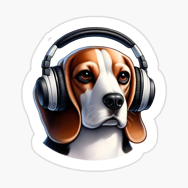 Dog with Headphones - Beagle Sticker