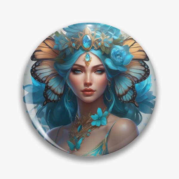 Item preview, Fairy With Blue And Golden Wings On Her Headpiece designed and sold by FlutterbyFairy.