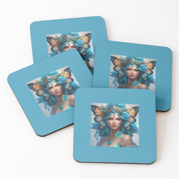 Item preview, Fairy With Blue And Golden Wings On Her Headpiece designed and sold by FlutterbyFairy.