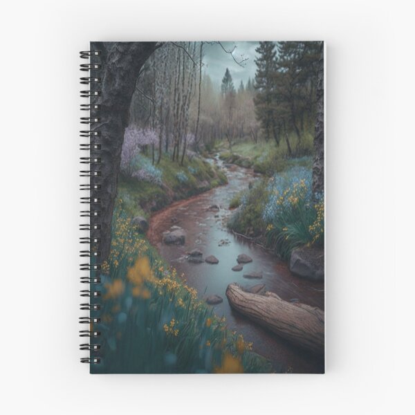 Artikelvorschau, Düsterer, stimmungsvoller, üppiger Frühling, stürmischer Wald, magischer, skurriler Waldbach, Waldkunst entworfen und verkauft von AmandaArcane.