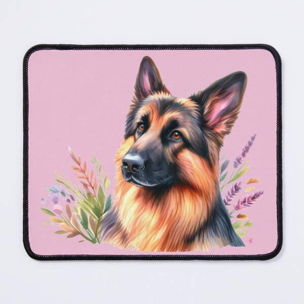 Item preview, Light Pink Floral German Shepherd Watercolor Painting - GSD with Flowers designed and sold by Star-Fragment.