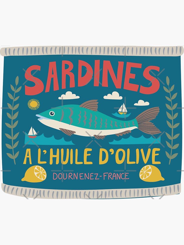 Thumbnail 3 of 3, Sticker, Sardines a l’huile d’ olive - Vintage tin by Cecca Designs designed and sold by Cecca-Designs.