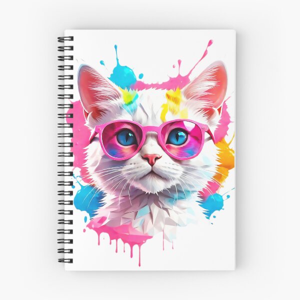 Item preview, Bello Gato Blanco con Lentes, fondo de manchas de colores designed and sold by Bricmar.
