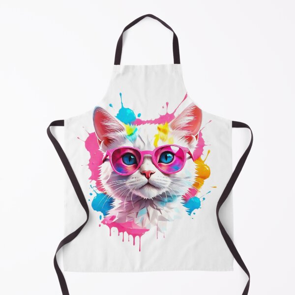 Item preview, Beautiful White Cat with Glasses, background of colorful spots designed and sold by Bricmar.