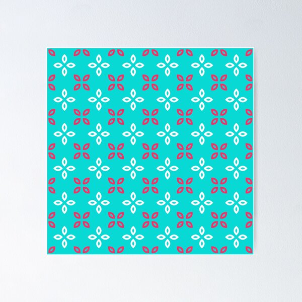 Item preview, Turquoise Blue Red Leaf Petal Cross Bloom Geometric Grid Leaf-Inspired Rustic Ethnic Pattern designed and sold by PenguinForests.