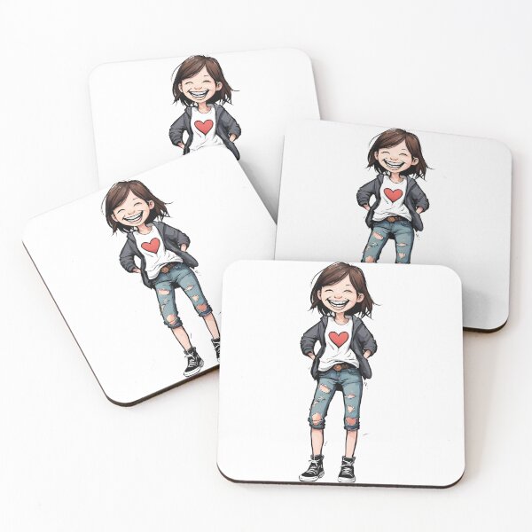 Item preview, Chica sonriente con corazón rojo en su camiseta y jeans azules designed and sold by Blink Art Studio.