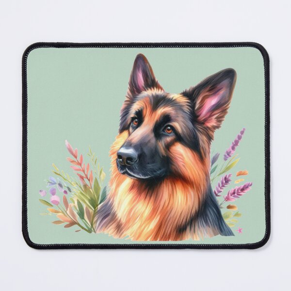 Item preview, Light Green Floral German Shepherd Watercolor Painting - GSD with Flowers designed and sold by Star-Fragment.