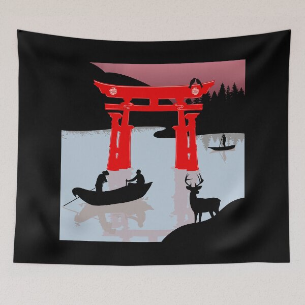 Item preview, Japan Itsukushima Shrine - Black and White Silhouette designed and sold by MyMushroomGrove.