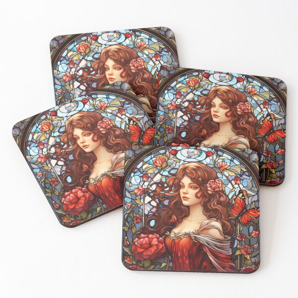 Item preview, Brunette Beauty in a Garden - Art Nouveau Style designed and sold by ArtNouveauChic.