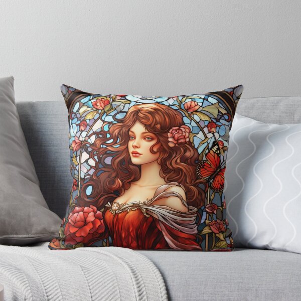 Item preview, Brunette Beauty in a Garden - Art Nouveau Style designed and sold by ArtNouveauChic.