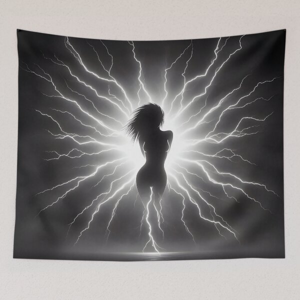 Item preview, Woman made of powerful strokes of lightning designed and sold by AI-Only Creations.