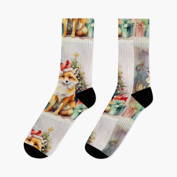 Artikelvorschau, Aquarell Weihnachtsfuchs entworfen und verkauft von NikkiBear67.