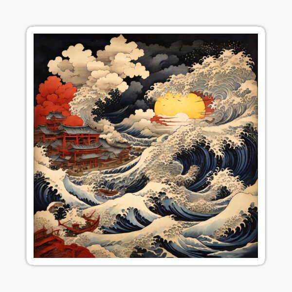 Item preview, Katsushika Hokusais Japanese Waves in a full moon night, illustration designed and sold by boyangyang.