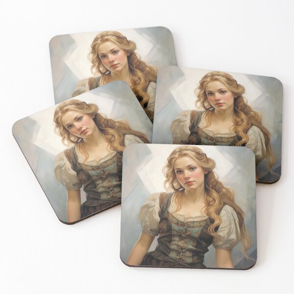 Item preview, German Woman Wearing a Dirndl - Art Nouveau Style designed and sold by ArtNouveauChic.