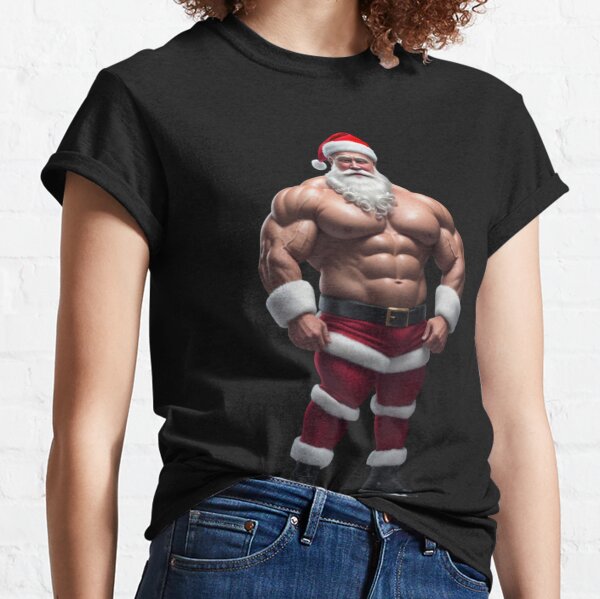 Mens Jacked And Jolly T Shirt Funny Xmas Buff Ripped Santa Claus Exercise  Tee For Guys (Heather Black - JACKED) - S 