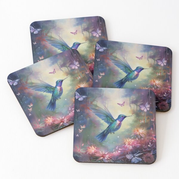 Item preview, Enchanted Hummingbird Forest Magical Butterflies Flowers designed and sold by InkwaveDesigns.
