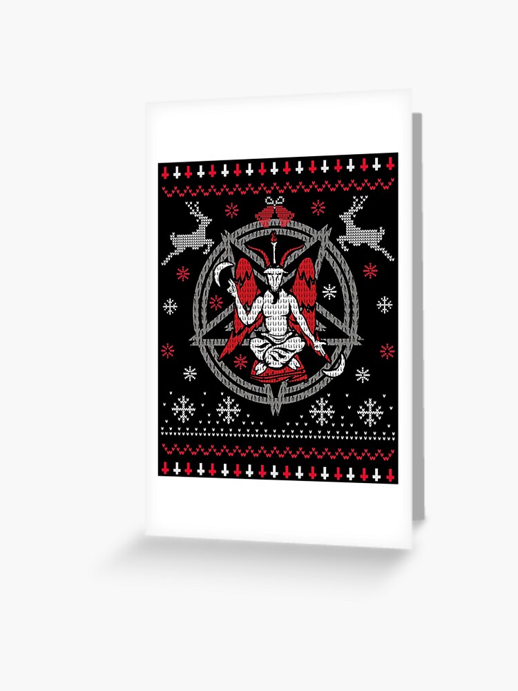 Satanic Christmas. Baphomet Pentagram Xmas Ugly Sweater Greeting Card for Sale by HalfCat Redbubble