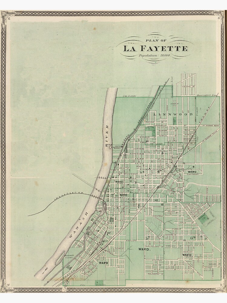 "Vintage Map of Lafayette Indiana (1876)" Sticker for Sale by