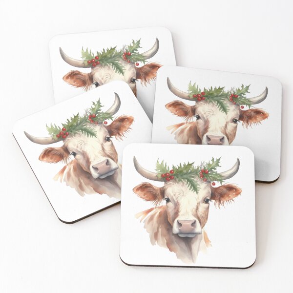 Item preview, Watercolor Christmas Cow designed and sold by jessicapounds.