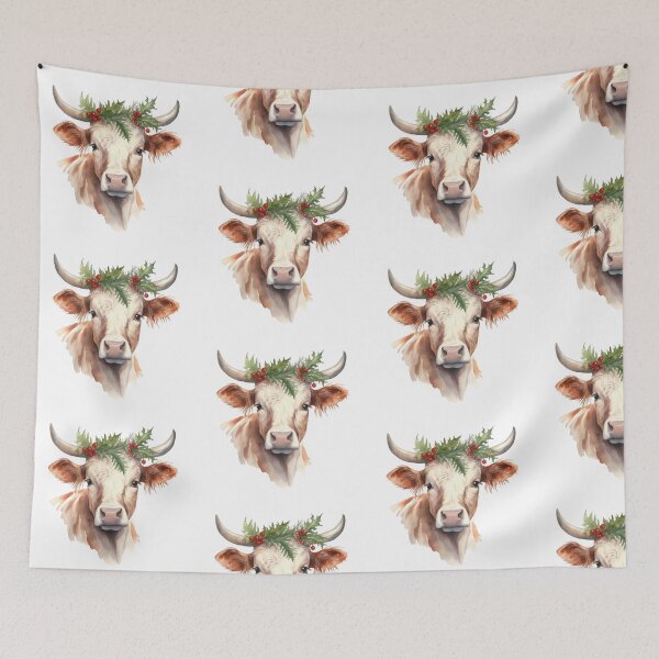 Item preview, Watercolor Christmas Cow designed and sold by jessicapounds.