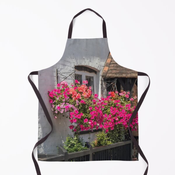 Item preview, Hanging basket of petunias outside an English country cottage designed and sold by Kevin Hellon.