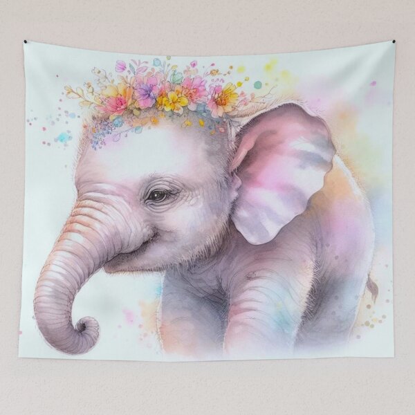 Item preview, Baby elephant wearing a flower crown. designed and sold by growing-mom.
