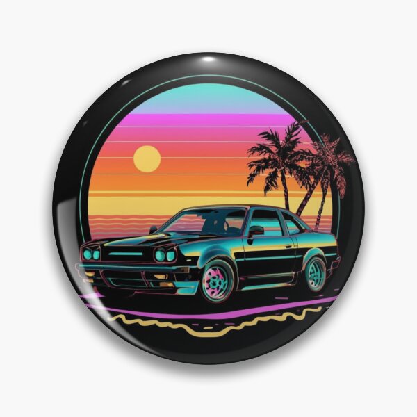 Item preview, Retro Neon Sunset Over Muscle 1980's Muscle Car at the Beach designed and sold by CraftedRealm.