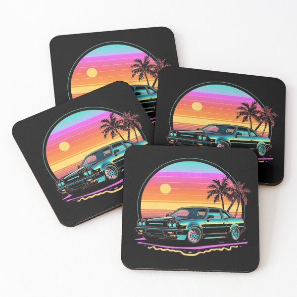Item preview, Retro Neon Sunset Over Muscle 1980's Muscle Car at the Beach designed and sold by CraftedRealm.