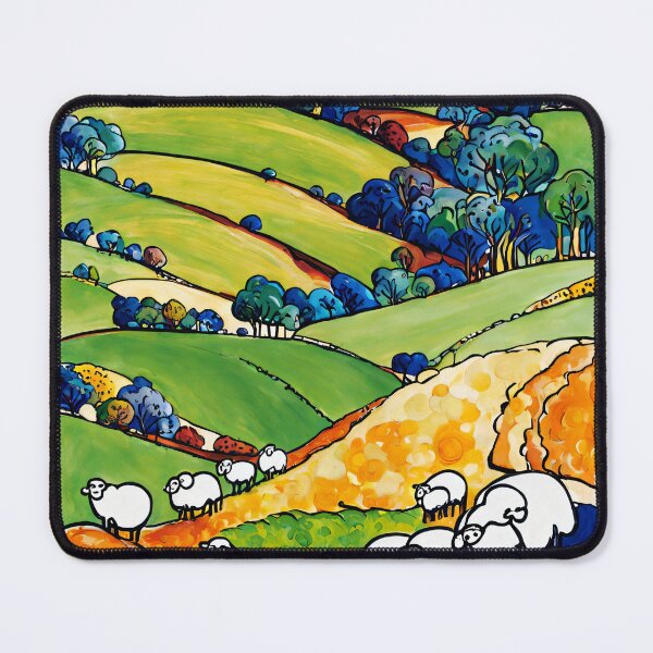 Item preview, sheep and pasture, idyllic countryside farm scenery illustration designed and sold by boyangyang.