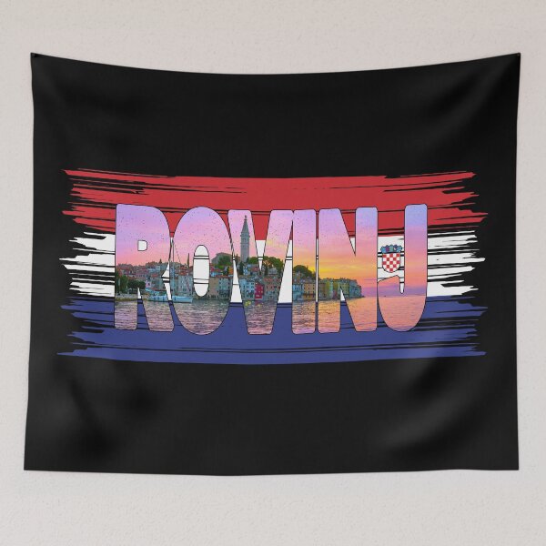 Item preview, ROVINJ - Croatia Sunset over Old Town with Flag designed and sold by Adam Gormley.