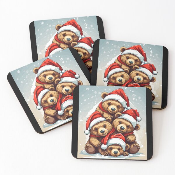 Item preview, Stacked Kawaii Bears Wearing Christmas Hat and Scarf Xmas in Snow Family Bears designed and sold by Peculiarts.