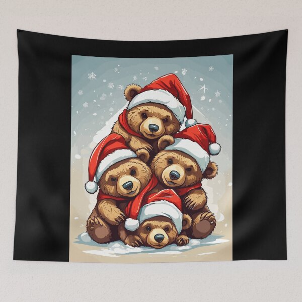 Item preview, Stacked Kawaii Bears Wearing Christmas Hat and Scarf Xmas in Snow Family Bears designed and sold by Peculiarts.